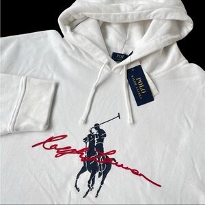 Polo Ralph Lauren White Hoodie Big Pony RALPH LAUREN Script Size 2XLT $148